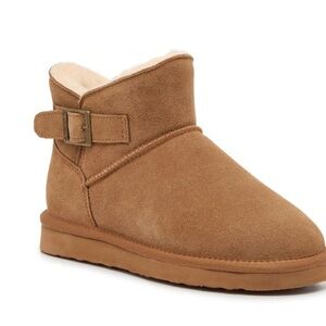 New in Box Bearpaw Bette Ankle Suede Shearling Lined Boots Size Women’s 8 Cognac